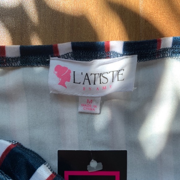 BNWT L’Atiste Blue, Red & White Striped Faux Wrap Dress - Picture 7 of 11